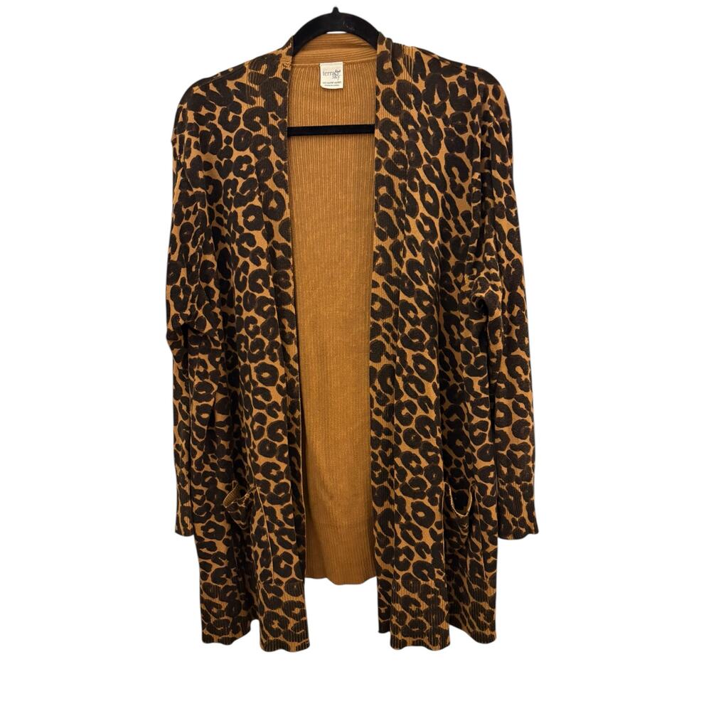 Leopard Print Cardigan Sweater Terra & Sky 2XL Light Tight Knit Long Sleeve - Picture 11 of 11